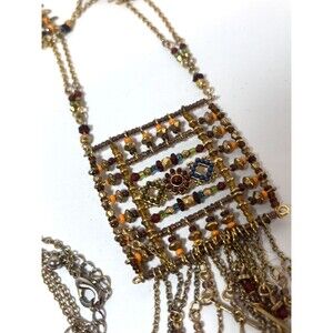 Vintage Tribal Statement Necklace Afghan Kuchi Beaded Fringe Boho Style Jewelry